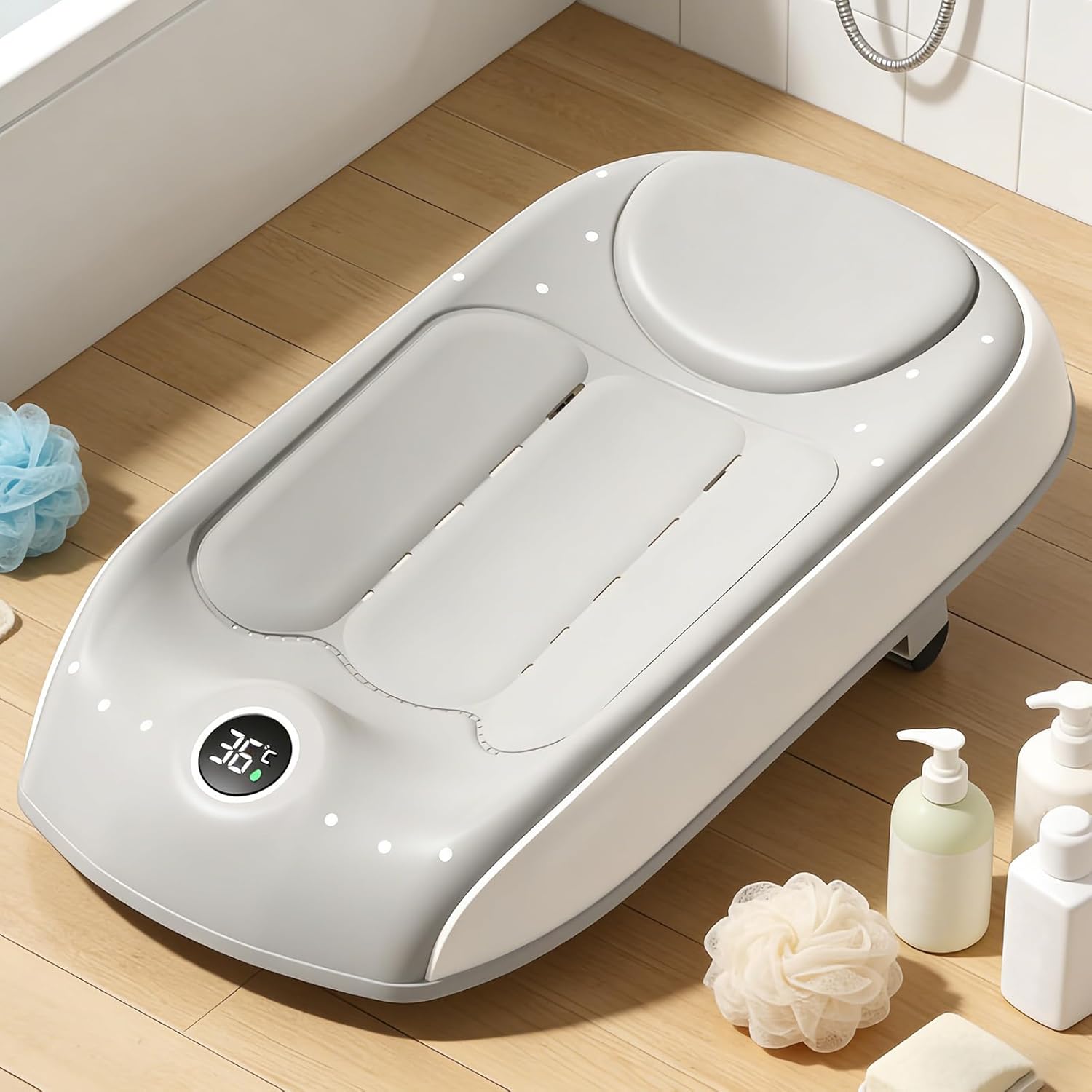 Bath Support - Bathing Support with Temperature Sensing,Kids Three-Level Height Adjustment Bath Tub | for Child Home Traveling Hotel Beach Shower
