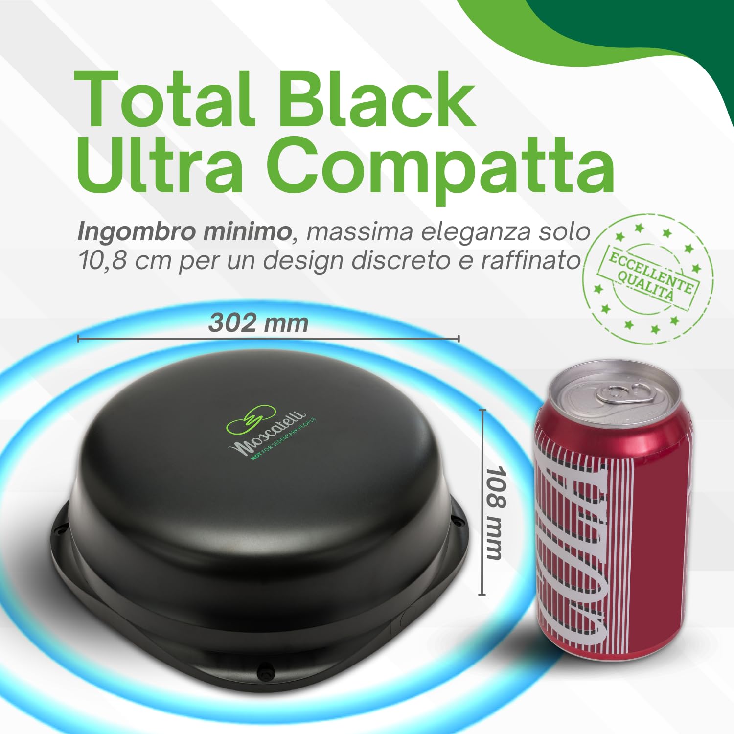 MOSCATELLI Antenna TV Camper Omnidirezionale DVB-T/T2 per Interno/Esterno – Antenna Camper 12/24/220V con Filtro LTE 4G – Kit Completo con Amplificatore Potente e Cavi Coassiali – Nero