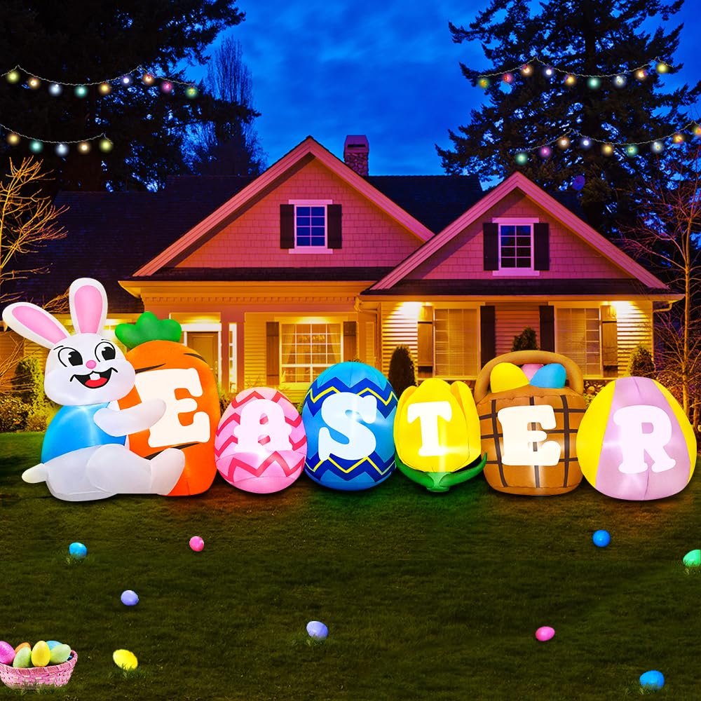 Photo 1 of ***FACTORY SEALED - 10FT Long Easter Inflatables Outdoor Decorations Inflatable Bunny Banner Decor Blow Up Yard Decorations with Lights Home Party Easter Decoration