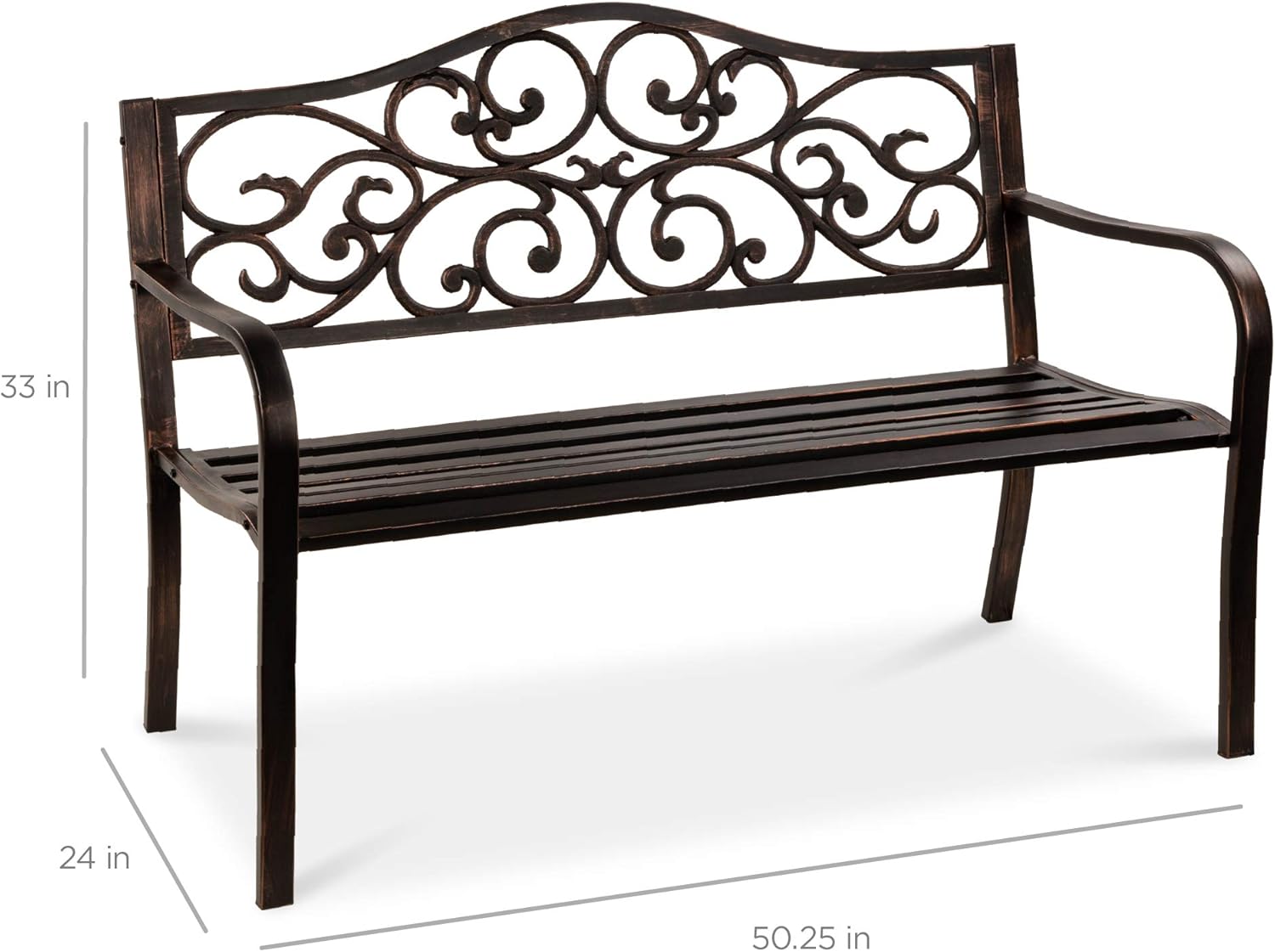 Best Choice Products 50in Classic Steel Garden Bench Chair Furniture for Outdoor, Patio, Yard, Lawn w/Floral Scroll Design - Bronze
