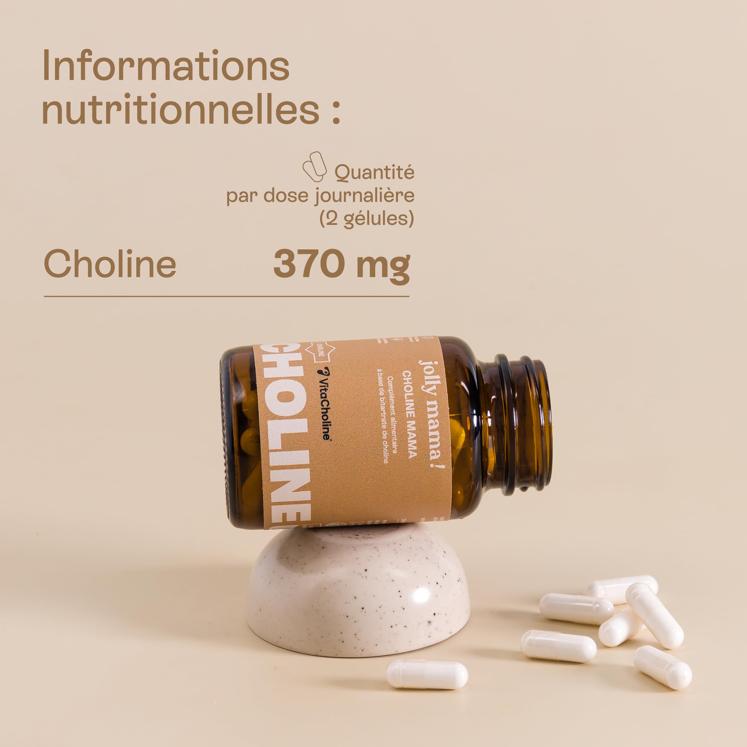 Jolly mama! Choline Mama | Bitartrate de Choline Brevetée | Vitacholine | Hautement Assimilable | Compatible Grossesse et Allaitement | Fabriqué en France | 60 Gélules