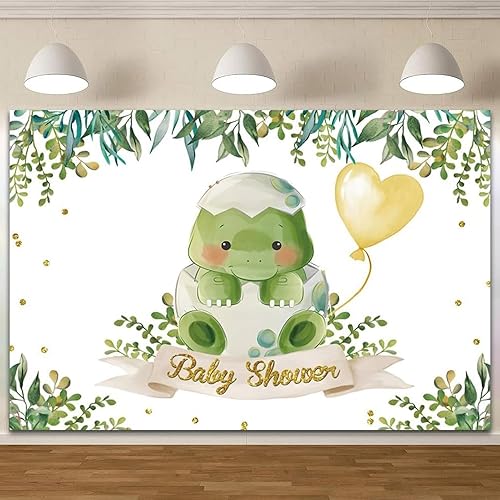 Miniatura 5 de ZJRBJB Telón de fondo de dinosaurio para baby shower, 7 x 5 pies, hoja verde, huevo de dinosaurio, rugido, fondo de fotografía de dinosaurio para