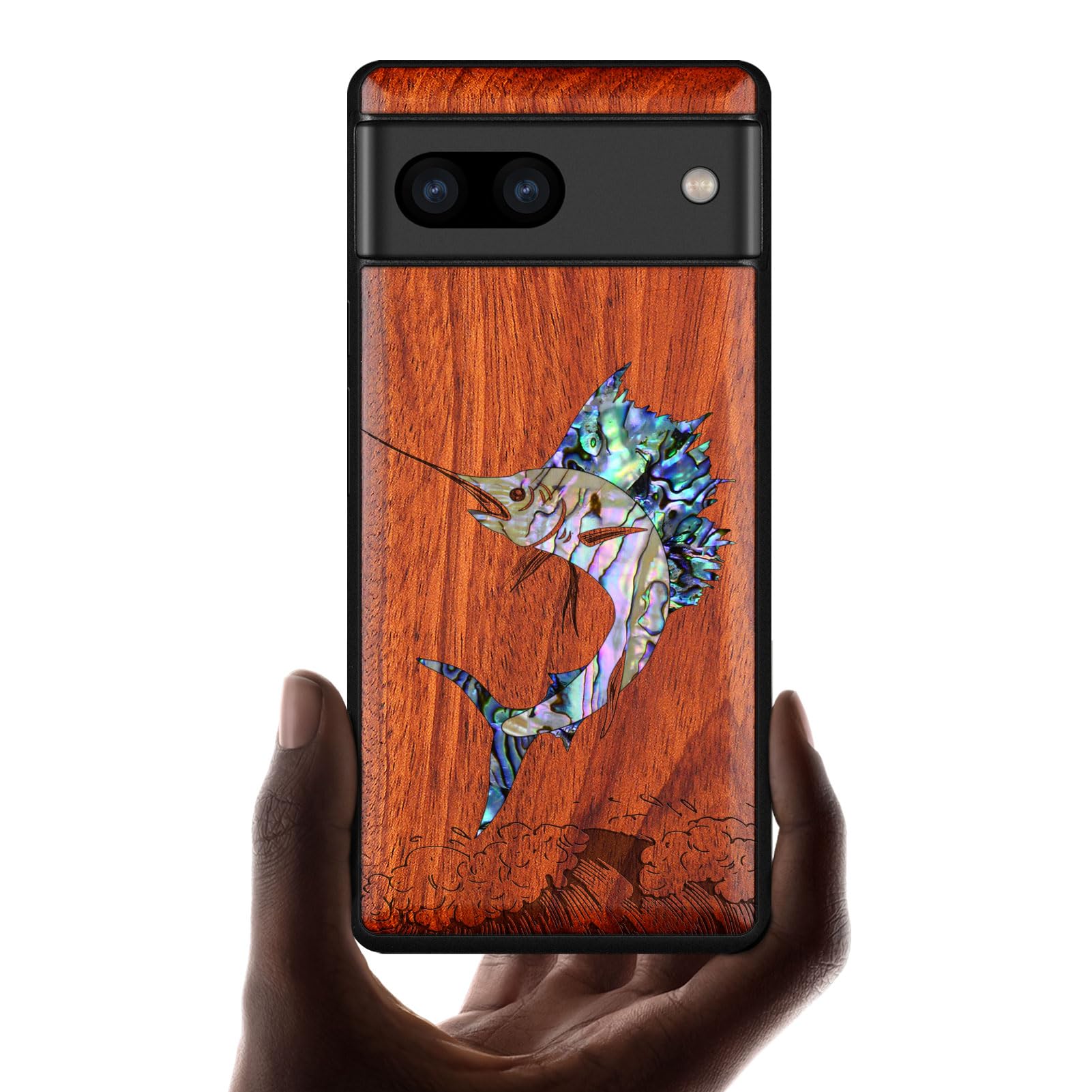 Carveit Cover In Legno Naturale Per Google Pixel 8 | Custodia Sottile Con Incisione Barca A Vela | TPU Morbido E Protettiva