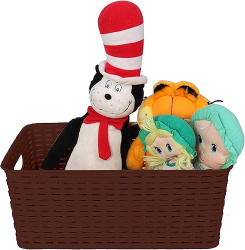 Miniatura 4 de YBM Home Organizador mediano de cesta de almacenamiento de ratán de plástico, tamaño mediano, color marrón, 1 paquete