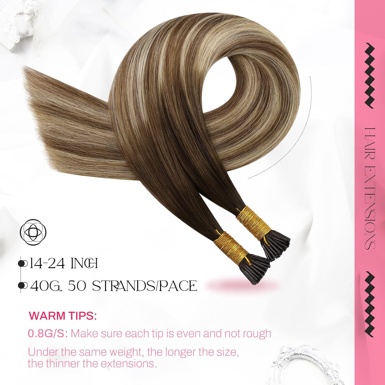  I Tip Hair Extensions Human Hair Brown Bleach Blonde Ombre 14 Inch thumbnail