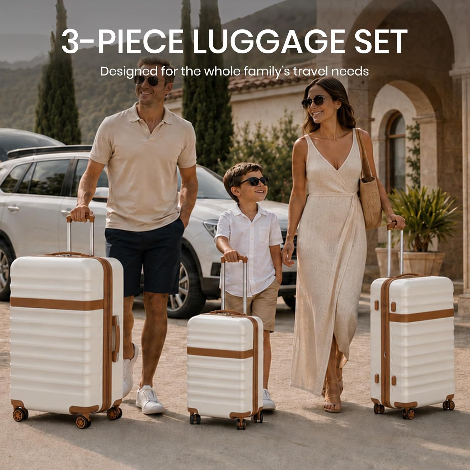Kono 3-Piece Luggage Set 20/24/28in Expandable Hardside TSA Lock Cream image 4