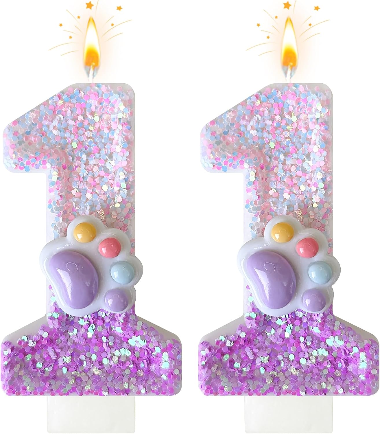 Pink Cat and Dog Paw Birthday Number Candles, Cupcake Decorations, Dog Theme Candles, Suitable for Party Celebrations, Birthday Decoration Supplies (Number 11)