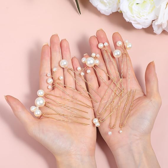 12Pcs Bobby Pins, Ymapinc Pearl Gold Pins for Hair, Bridal Accessories for Wedding, Decorative Pearls Hair Clips for Women, Wedding Accessories for Brides (1set-12pcs)