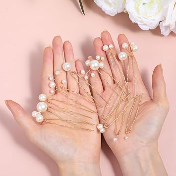 12Pcs Bobby Pins, Ymapinc Pearl Gold Pins for Hair, Bridal Accessories for Wedding, Decorative Pearls Hair Clips for Women, Wedding Accessories for Brides (1set-12pcs)