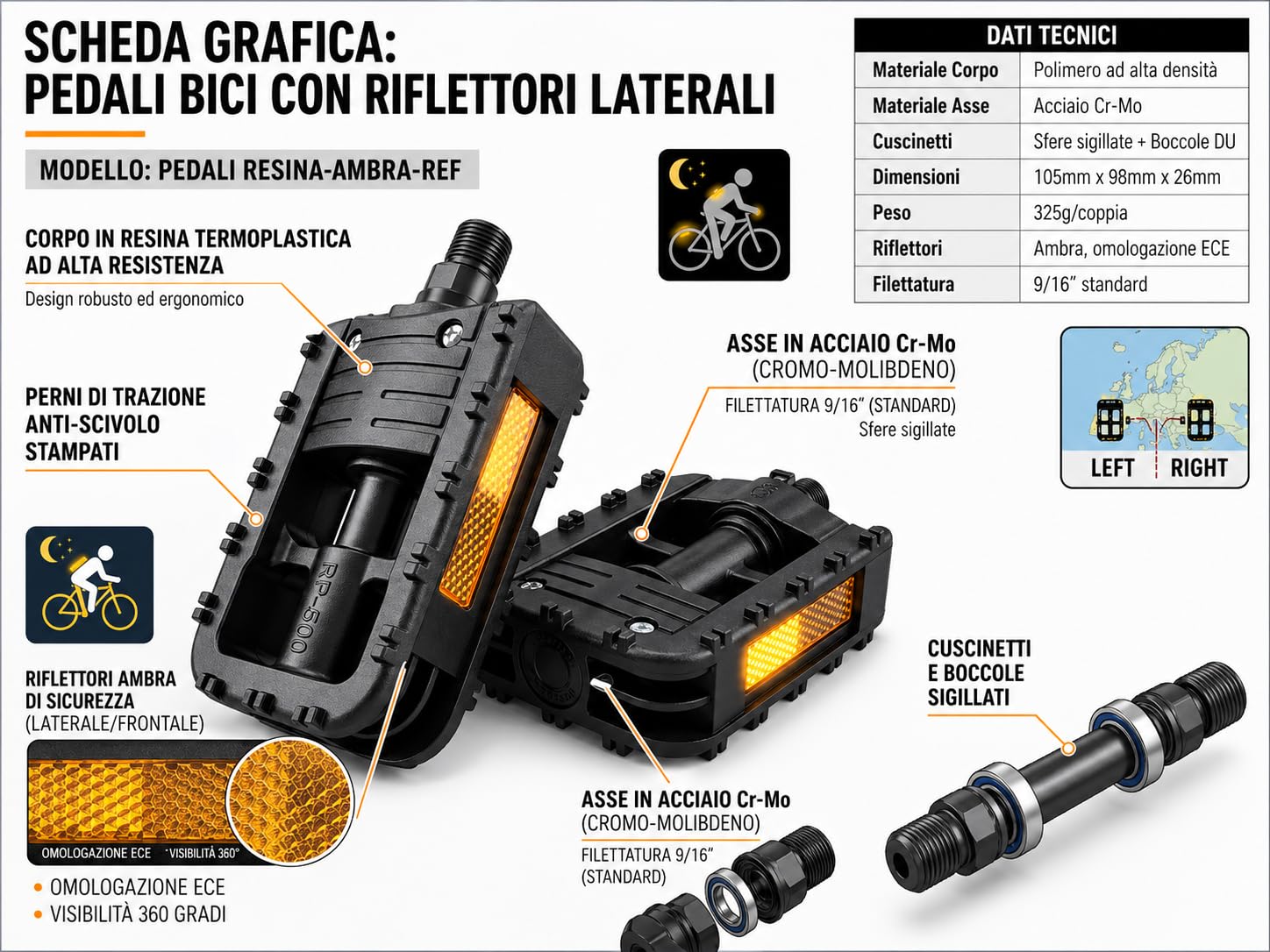 NLIGHTING Pedali Pieghevoli per Bicicletta, Pedali MTB Salvaspazio con Sistema Quick Fold, Antiscivolo con Riflettori, Perno Acciaio, 9/16 Universali per City Bike MTB E-Bike