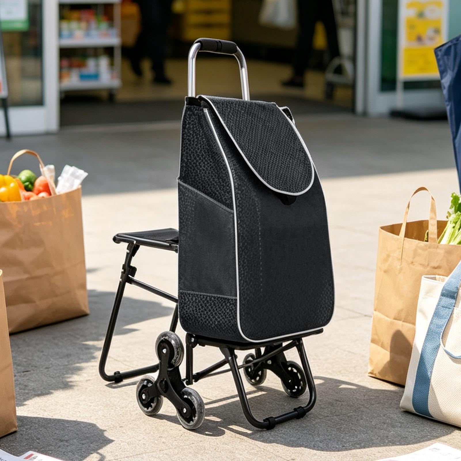 Carrello Saliscale Borsa Da Spesa Pieghevole A 3 Ruote Impermeabile | Borse Per La Spesa Per Anziani Scale Appartamento Mercato Lavanderia Casa Auto Trasporto
