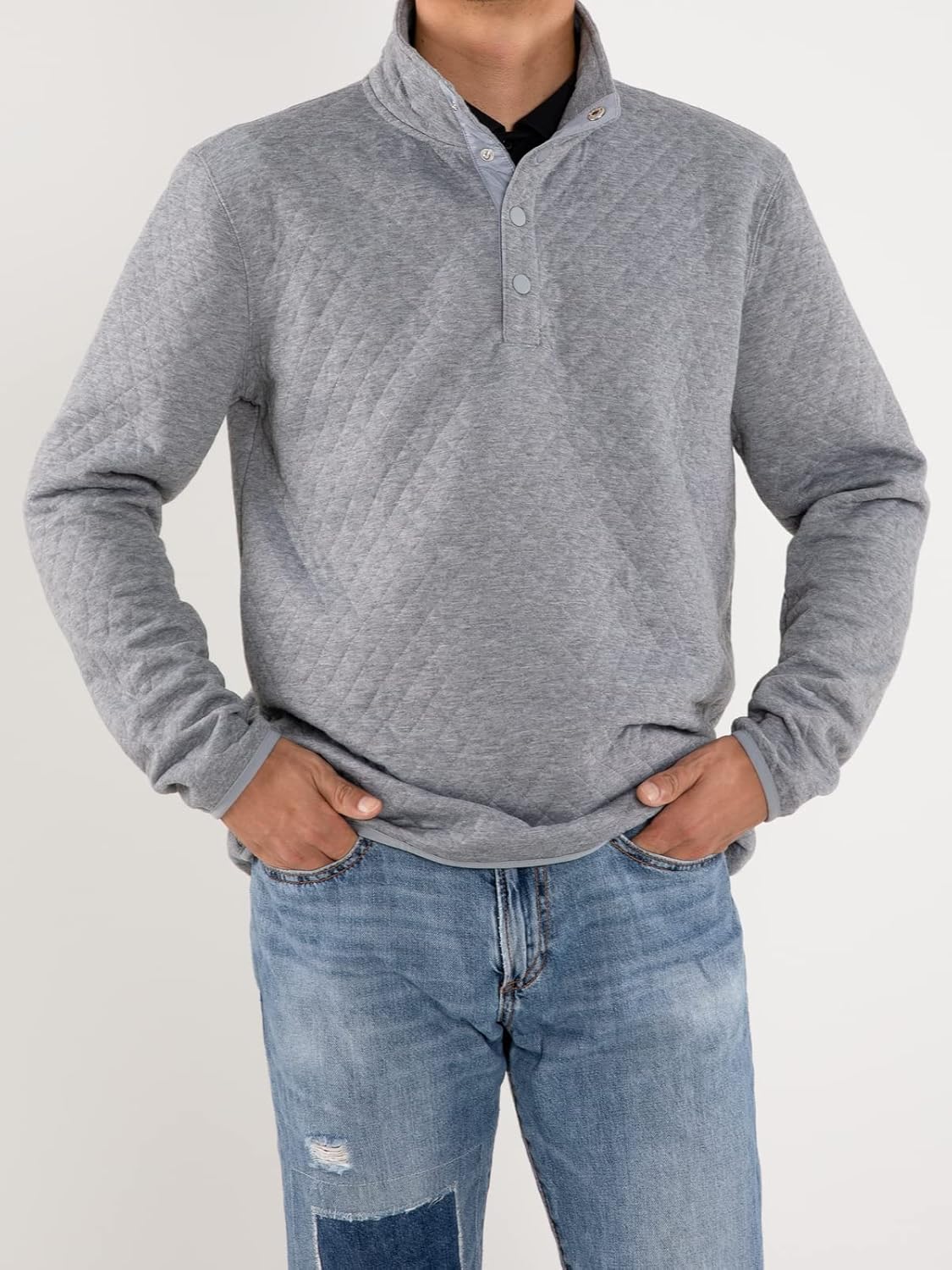 Hacikis Mens Quilted Long Sleeve Sweatshirt Quarter Snap Outdoor Fleece Pullover Shirt - Image 3