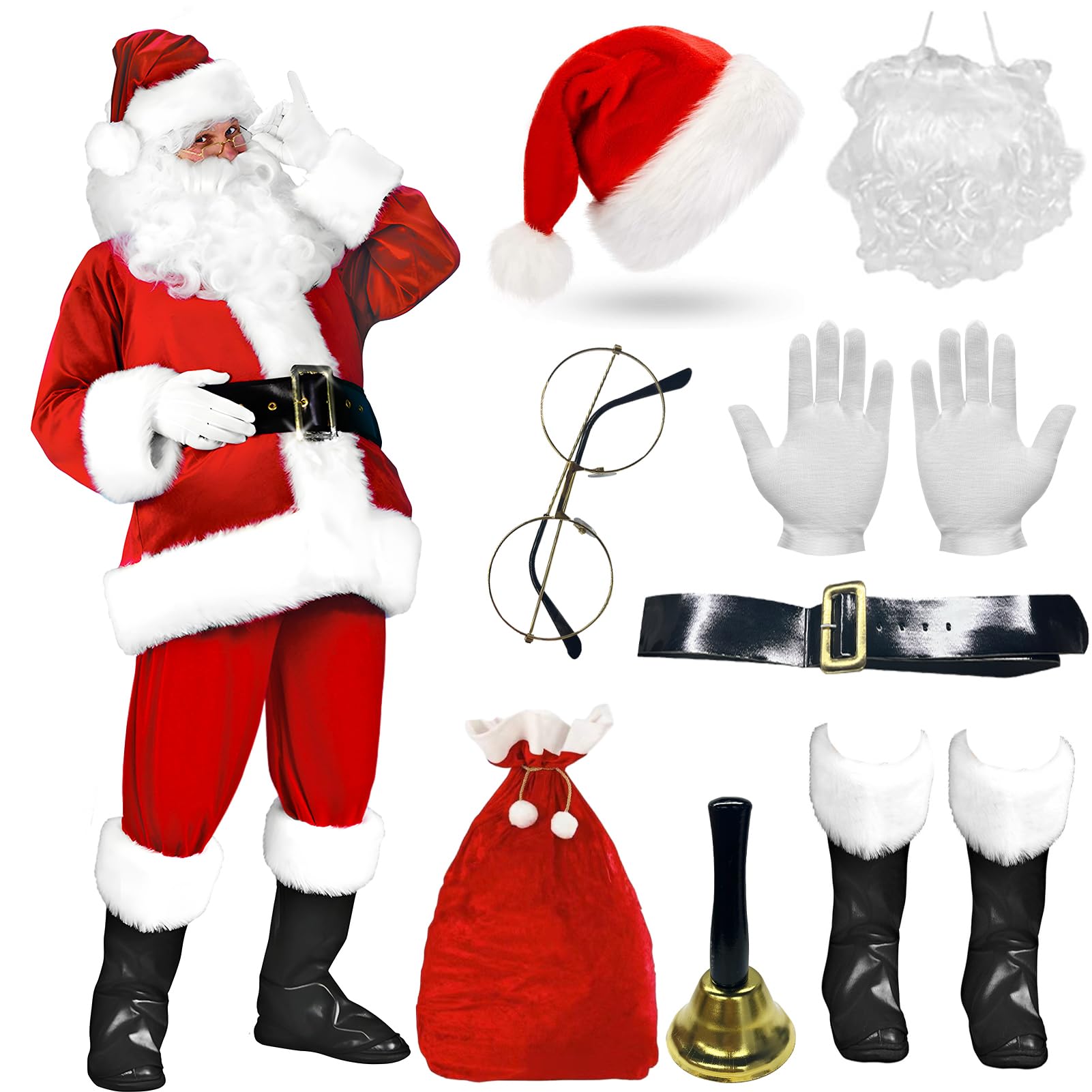 Amycute Adult Mens Deluxe Santa Claus Costume Santa Suit Santa Fancy Dress Xmas Cosplay Outfit