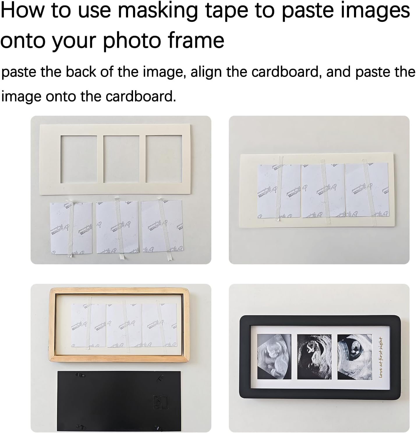 Love at First Sight Ultrasound Picture Frames,Triple Ultrasound Picture Frames,Sonogram Picture Frame 3 Photos,Pregnancy Announcements (Black) - Image 2