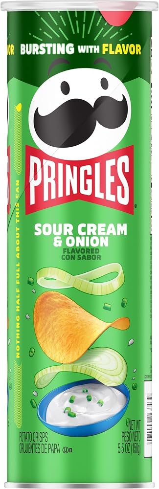 Pringles Potato Crisps Chips, Lunch Snacks, On-The-Go Snacks, Sour Cream and Onion, 5.5oz Can (1 Can)
