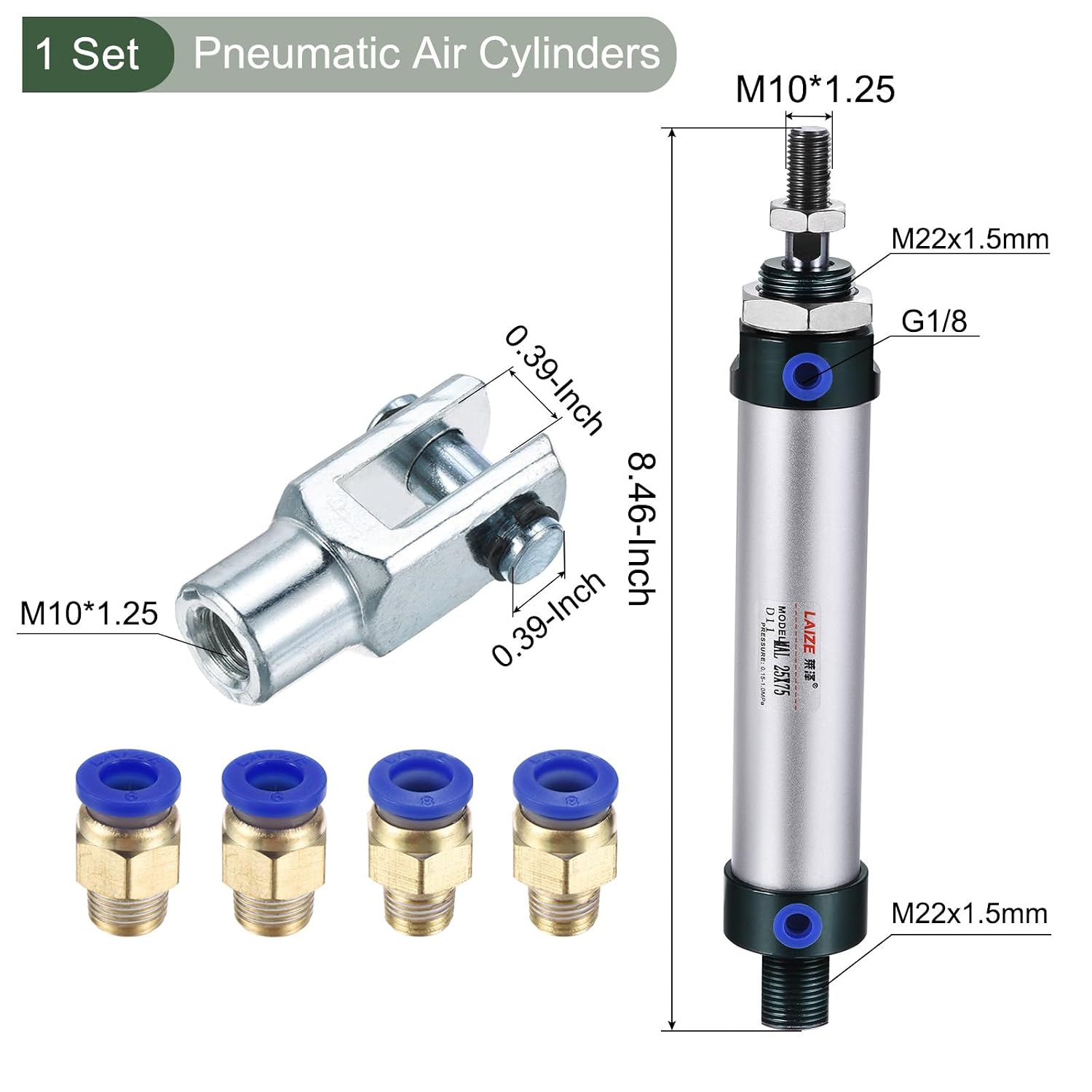 YOKIVE Pneumatic Air Cylinders, with Y Connectors and Fitting Great for Automatic Equipment (25mm Bores 75mm Stroke)