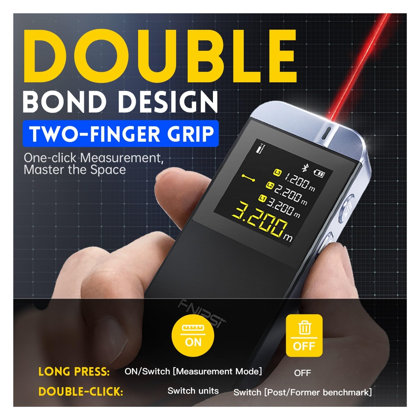 Cinta métrica láser Digital 40M Telémetro láser Medidor de Distancia preciso Ruleta de construcción 2 PC Alta precisión(Gray)