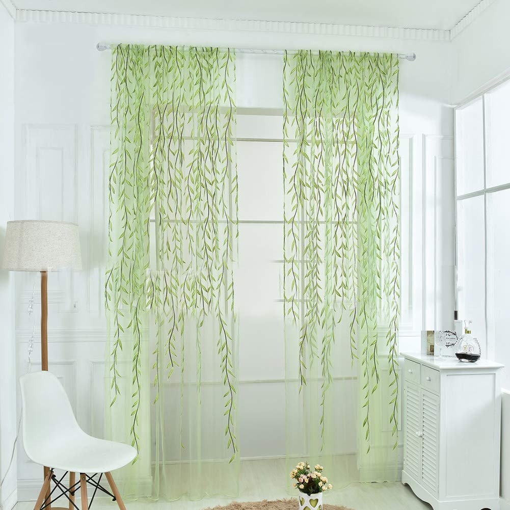 Rideau voilage en tulle vert avec poche tringle pour transmission lumière