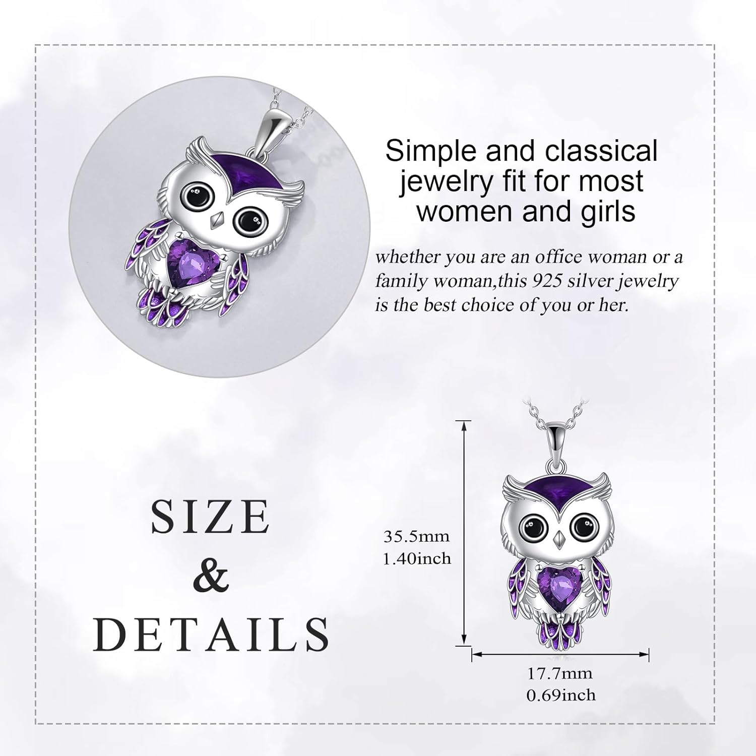 Owl Necklace Jewelry Gifts for Women Sterling Silver Birthstone Owl Pendant Necklace Christmas Jewelry for Women - Image 5