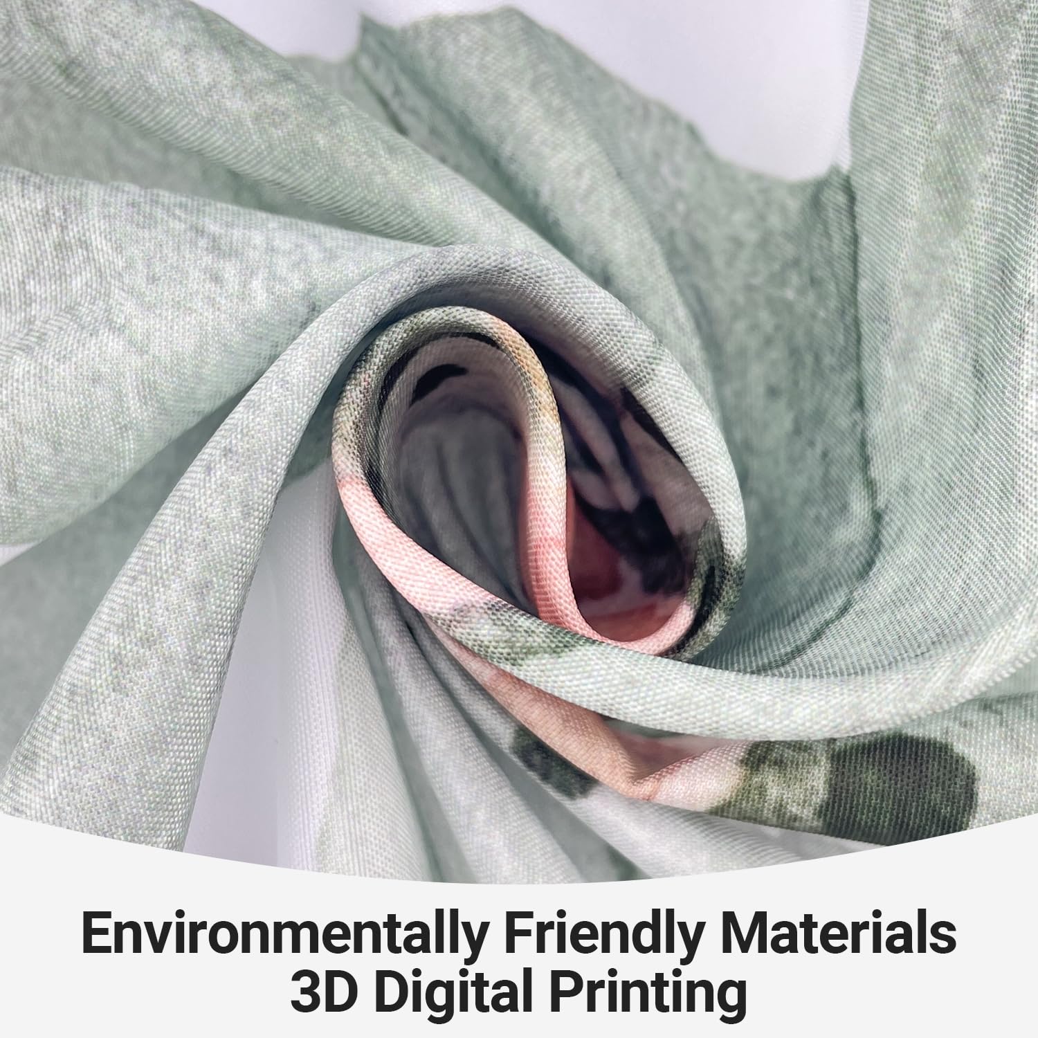 Lerores Shower Curtain, 240 x 200 cm, Sage Green Flower, Weighted Hem, Anti-Mould, Water-Repellent - Image 3