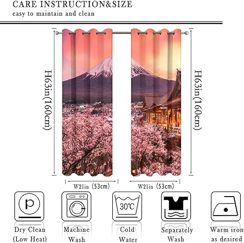 Miniatura 2 de Cortinas japonesas con flores de cerezo rosa  Cortinas rústicas florales Mt Fuji Sunset Paisaje, Cortinas opacas para oscurecer la habitación,