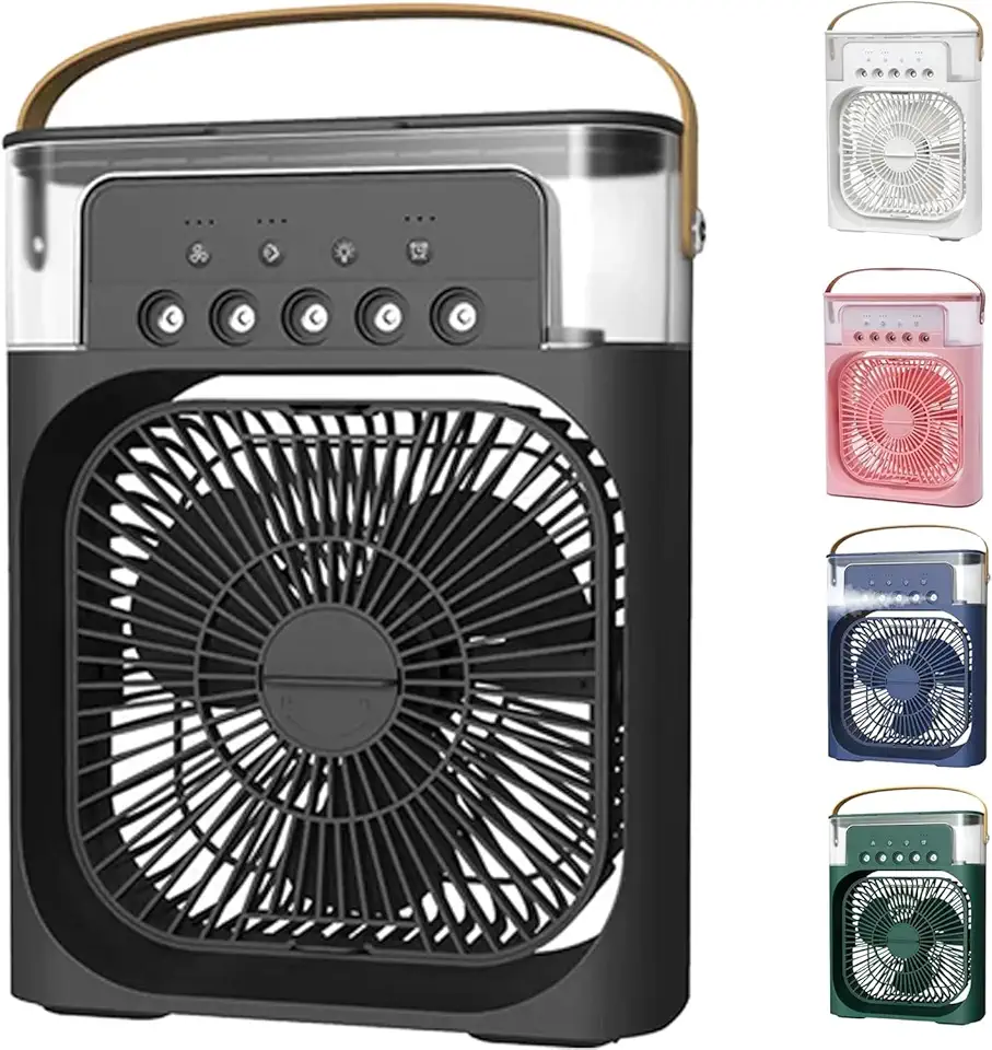 Ventilador Portátil 3 Em 1 Mini Ar Condicionado Umidificador E Climatizador Com LED Tanque De Água De 600ml 3 Velocidades De Vento E Pulverizador de 5 Furos 4 Cores Disponíveis (PRETO)
