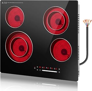 4 Zone Infrared Hob for Cooking, 60cm Kitchen Electric Hot Plate, 6700W Built-in Cooktop Ceramic Stove, Four Ring Glass Cook Top