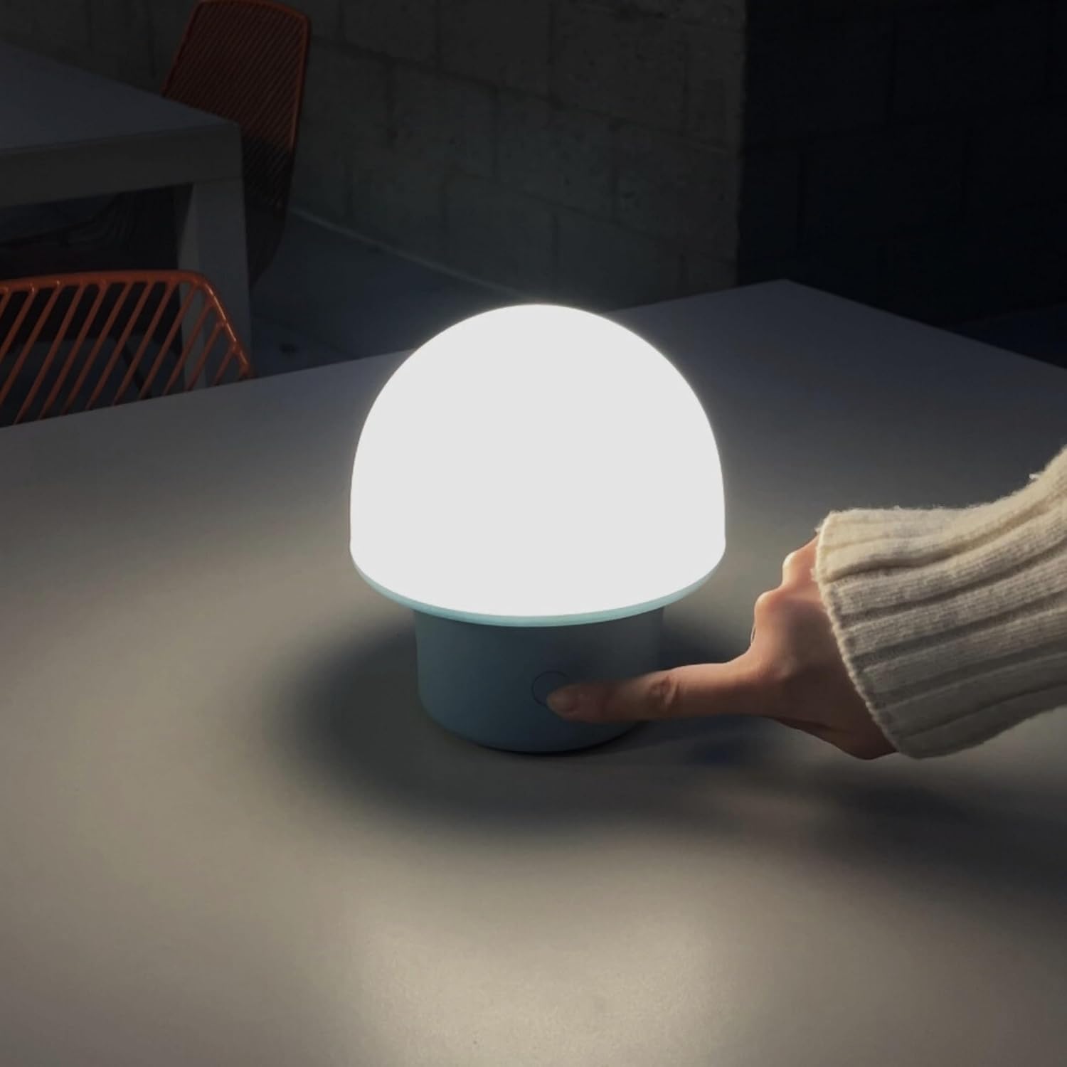 Brightech Portobello Cordless 7" Touch Table Lamp - Small Dimmable Outdoor Mushroom Light for Camping & Side Tables - Modern Rechargeable Portable Bedside Light for Desk Bedroom, Nightstand - Blue