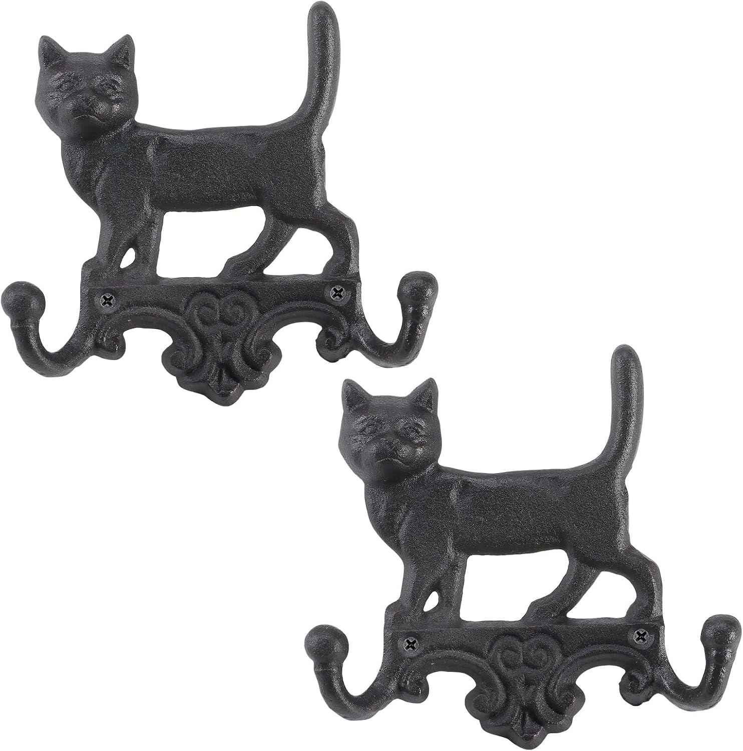 1 Pcs Black Heavy Duty Cast Iron Cat Wall Hooks, Decorative Animal Wall Hooks, Wall Mounted Hook Rack for Garage, Outdoor and House.