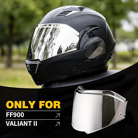 Motorcycle Helmet Face Shield Visor for Valiant II FF900 Replacement (Chrome Silver)