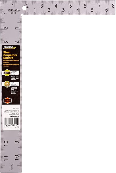 Johnson Level & Tool CS10 Professional Easy-Read Steel Carpenter Square, 8 x 12, Silver, 1 Square
