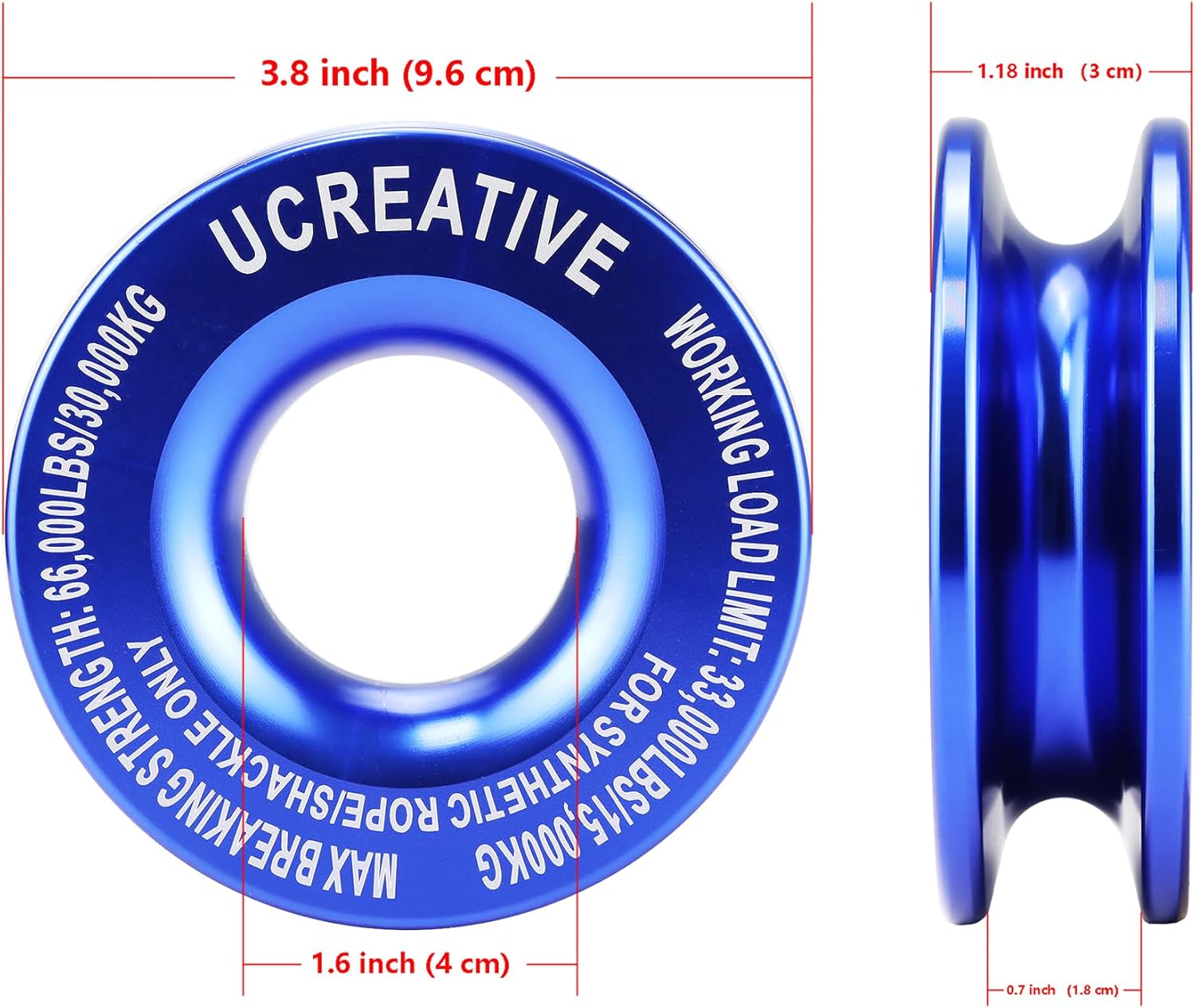 Ucreative Blue Recovery Ring and 2PCS Blue Soft Shackle (1/2 Inch x 22 Inch) kit for Synthetic Winch Rope for ATV UTV SUV Truck Off-Road Vehicle Recovery