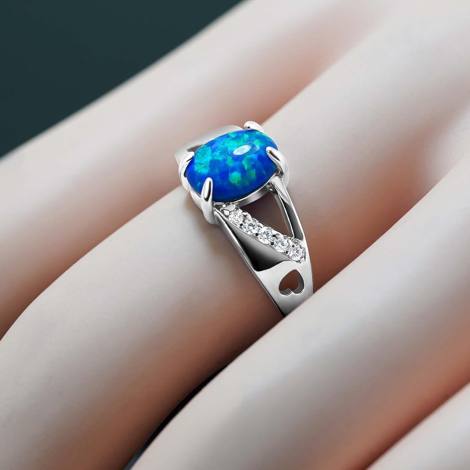 Silver Ring Blank – 7x9mm Prong Setting, 10 CZ Side Stones, Rhodium Plated | DIY Aesthetic Ring Base