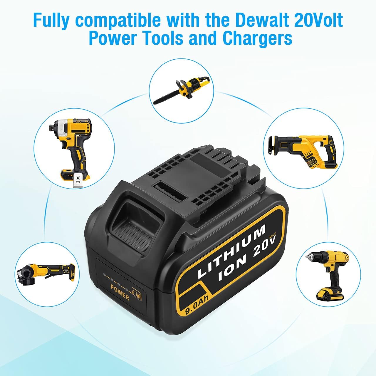 Powerextra 9.0Ah Replacement Battery Compatible with Dewalt 20V/60V Cordless Power Tools DCB180 DCB200 DCB204-2 DCB205-2 DCB206 DCD/DCF/DCG Series 2 Pack