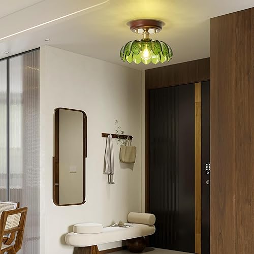 Miniatura 9 de Lámpara de techo semiempotrada de 10 pulgadas con base de cobre de vidrio verde, lámpara de techo vintage para pasillo, moderna lámpara de montaje