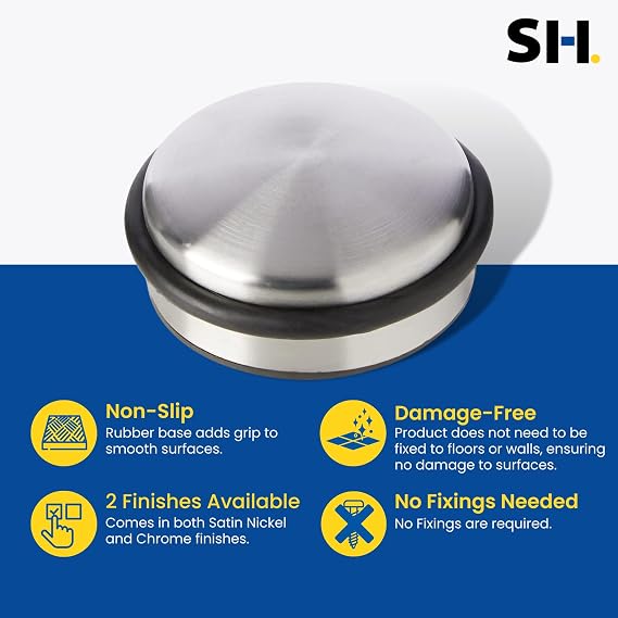 Select Hardware Door Weight, 1.2kg Heavy-Duty Door Stop with Bumper Rubber Buffer Ring, Satin Nickel Doorstop, 10cm
