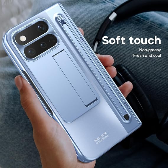 Google Pixel 11 Pro用 フォールドケース ペンホルダー&スタイラス付き、ヒンジプロテクター付きオールインクルーシブフォンケース、スクリーンプロテクター、キックスタンド、Google Pixel 11 Pro用スリム保護ケース フォールドブルー