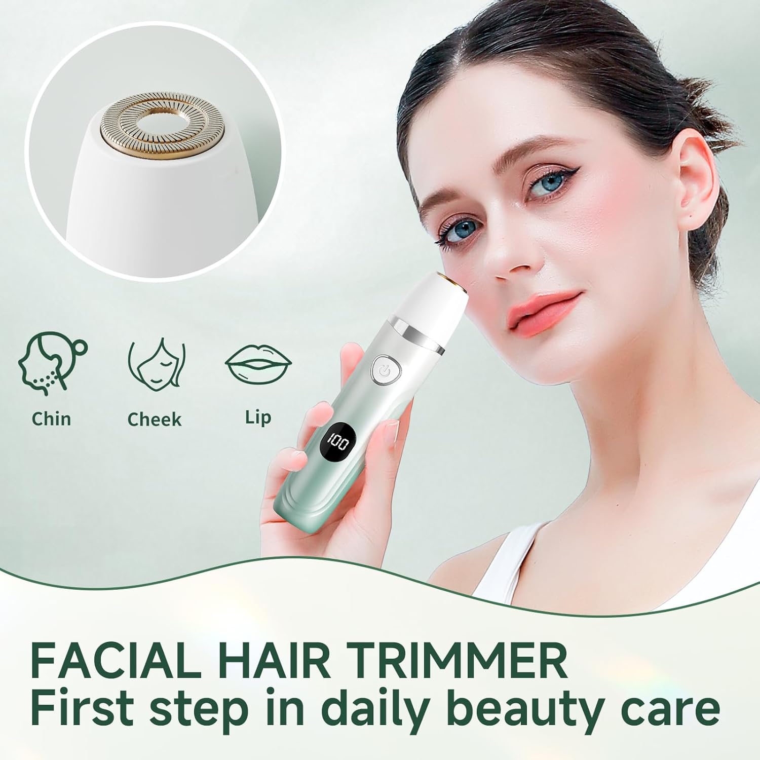 Bikini Trimmer for Women, 3-in-1 Electric Razors for Women, Waterproof Bikini Shaver Replaceable Facial, Body Trimmer for Pubic Hair, Painless Razor for Hair Trimmer Gifts for Her, Mint Green - Image 4