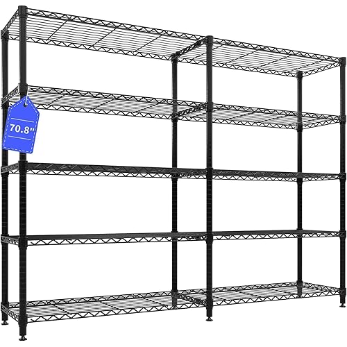 Garvee 71"Wide Storage Shelves Metal Shelving Units 5 Tier, Wire Shelving Rack 1325LBS Heavy Duty Adjustable for Storage, 71"W x 15.8"D x 70.5"H Standing Shelf Unit, for Kitchen Garage Pantry Basement