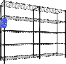 Garvee 71" Wide Storage Shelves Metal Shelving Units 5 Tier, 1325LBS | Heavy Duty & Adjustable Wire Shelving Rack, Standing/L-shaped, Use for Garage Kitchen Pantry Warehouse, Black