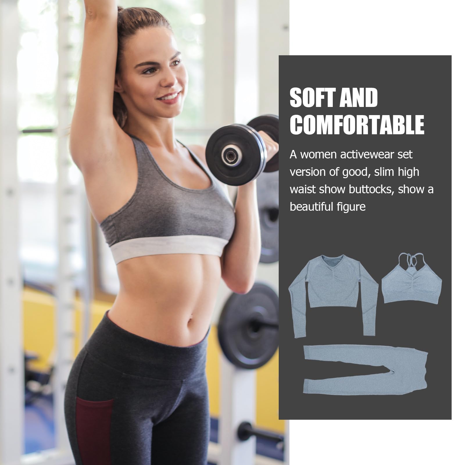VILLCASE Completo Yoga Donna Senza Cuciture, Set Abbigliamento Fitness a Vita Alta, Maniche Lunghe, Blu, per Appassionate di Yoga, Fitness e Uso Quotidiano