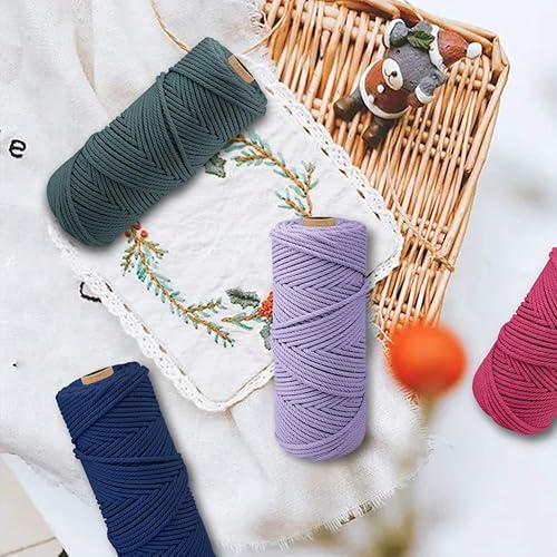 Miniatura 5 de JeogYong Paquete de 4 cuerdas de macramé de 0.079 in x 109 yardas, 3 hebras de colores 100 % algodón natural, suministros perfectos de macramé para