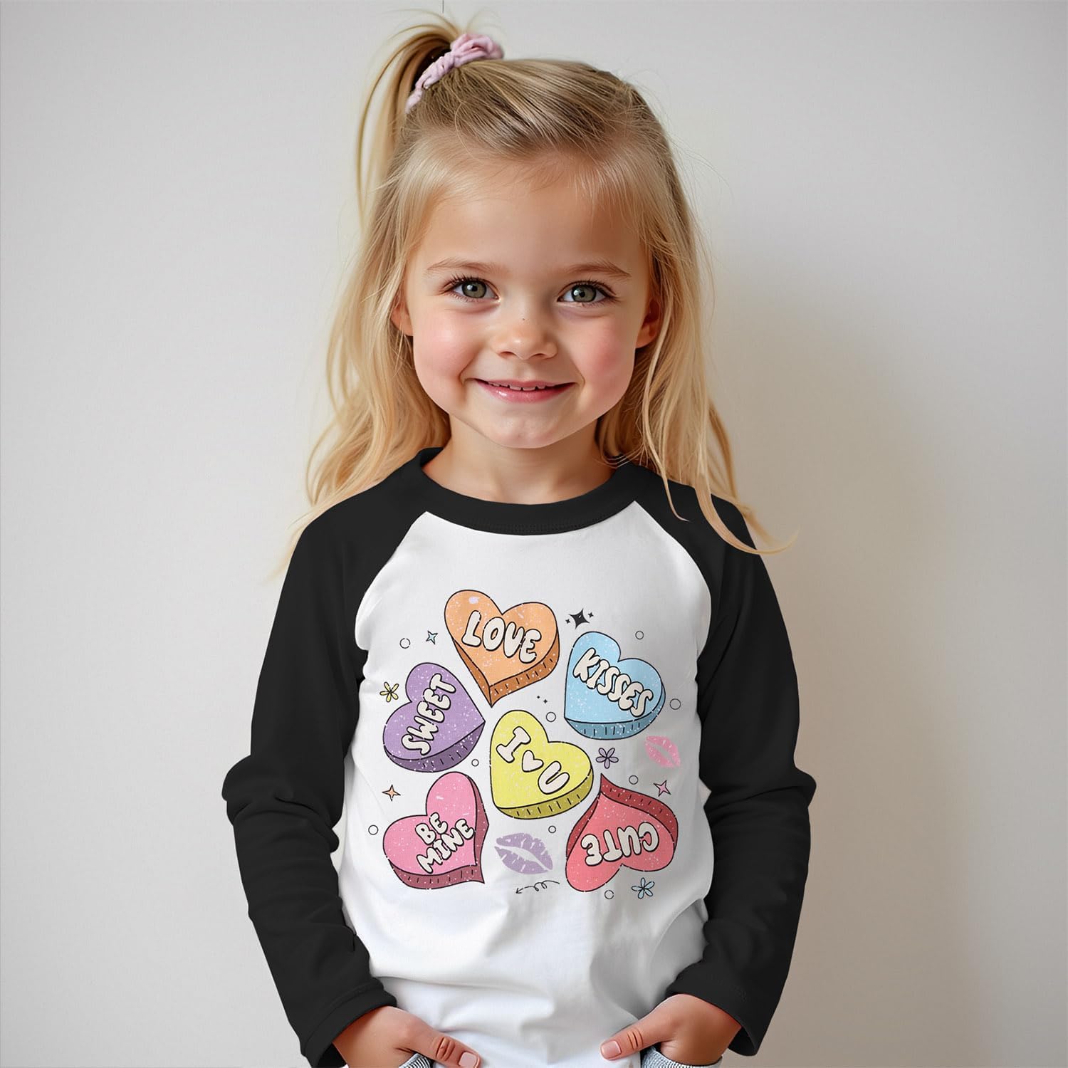 Toddler Girl Valentines Shirt Cute Love Heart Graphic T-Shirt Funny Valentines Raglan Long Sleeve Tee Tops - Image 3