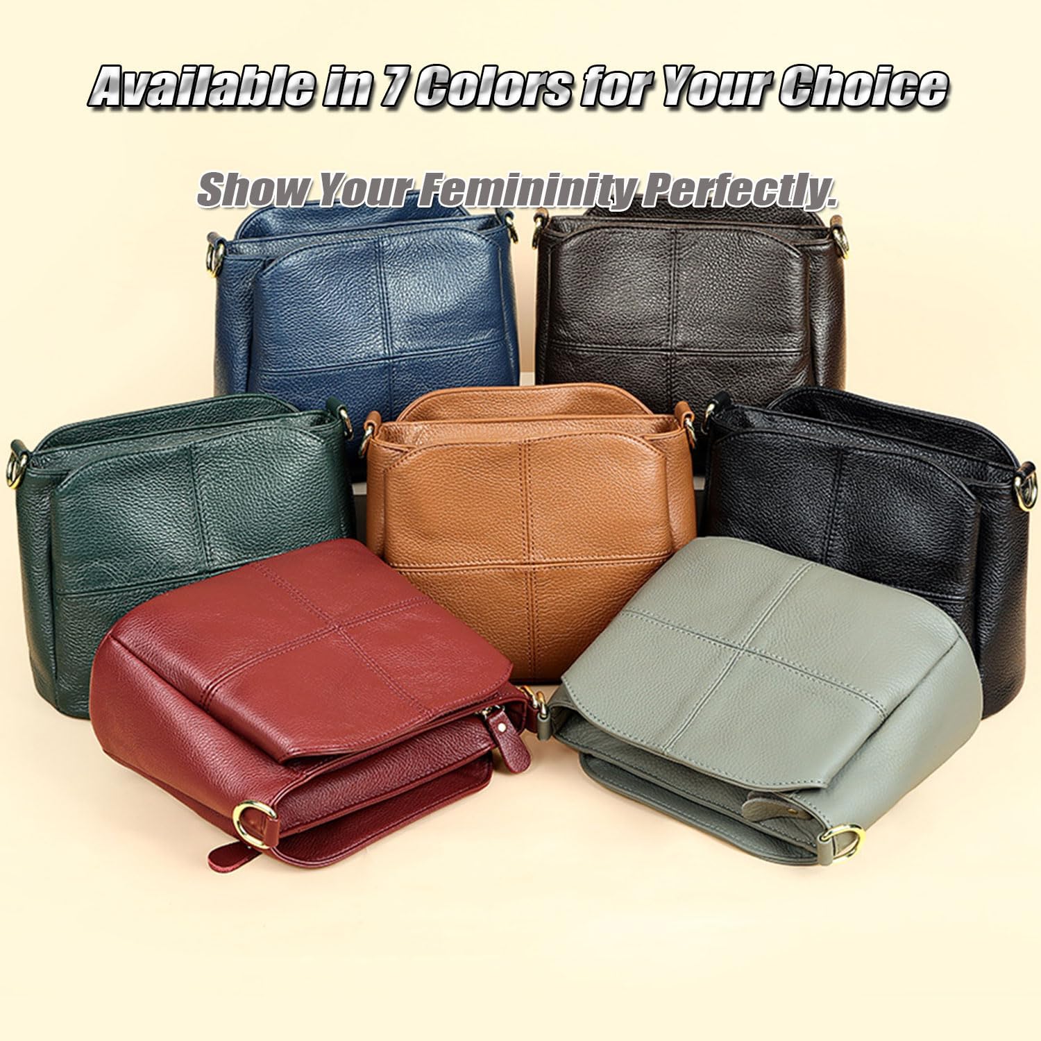 Simple Shoulder Bag for Women Ladies Genuine Leather Crossbody Bag Versatile Handbag Satchel Bag, 3 Compartments