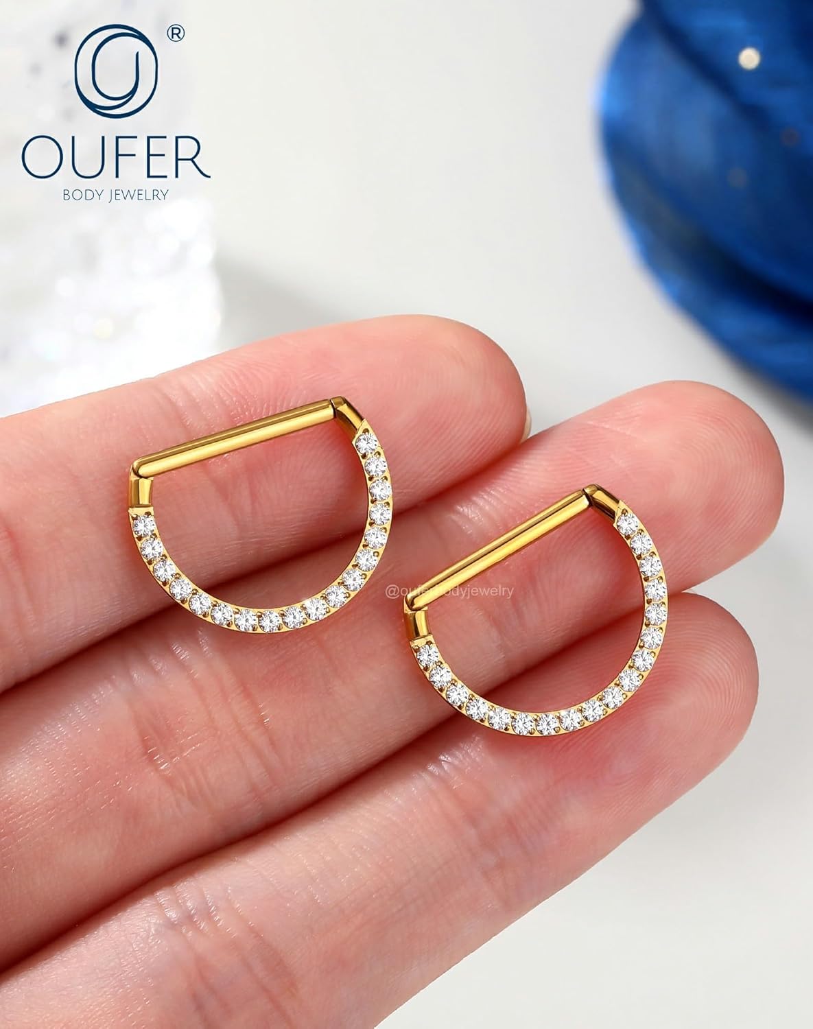 OUFER G23 Titanium Nipple Rings, D Shape Shield Nipple Piercing Jewelry, 14G Clicker Septum Daith Body Piercing Jewelry for Women Men - Image 5