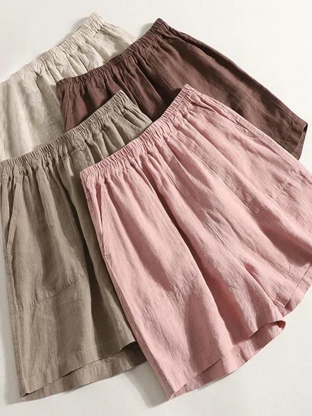 Women Thin Cotton Linen Wide Leg Pants Loose Casual High Waist Retro Straight Comfortable Short Pants