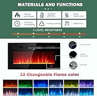 Vista 5 de oneinmil Soporte de consola de TV de 2 niveles con chimenea eléctrica de 36 pulgadas, centro de entretenimiento con luz LED para televisores