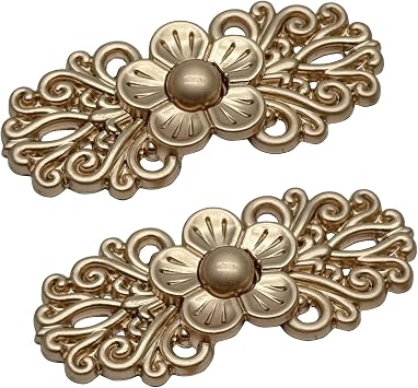 ERDANER 5Pairs Cloak Clasp,Vintage Flower Pattern Sew on Cape Cloak Clasp Fasteners,50x22mm Hook and Eye Cardigan Clip for Sweater ShawlFoggy Gold