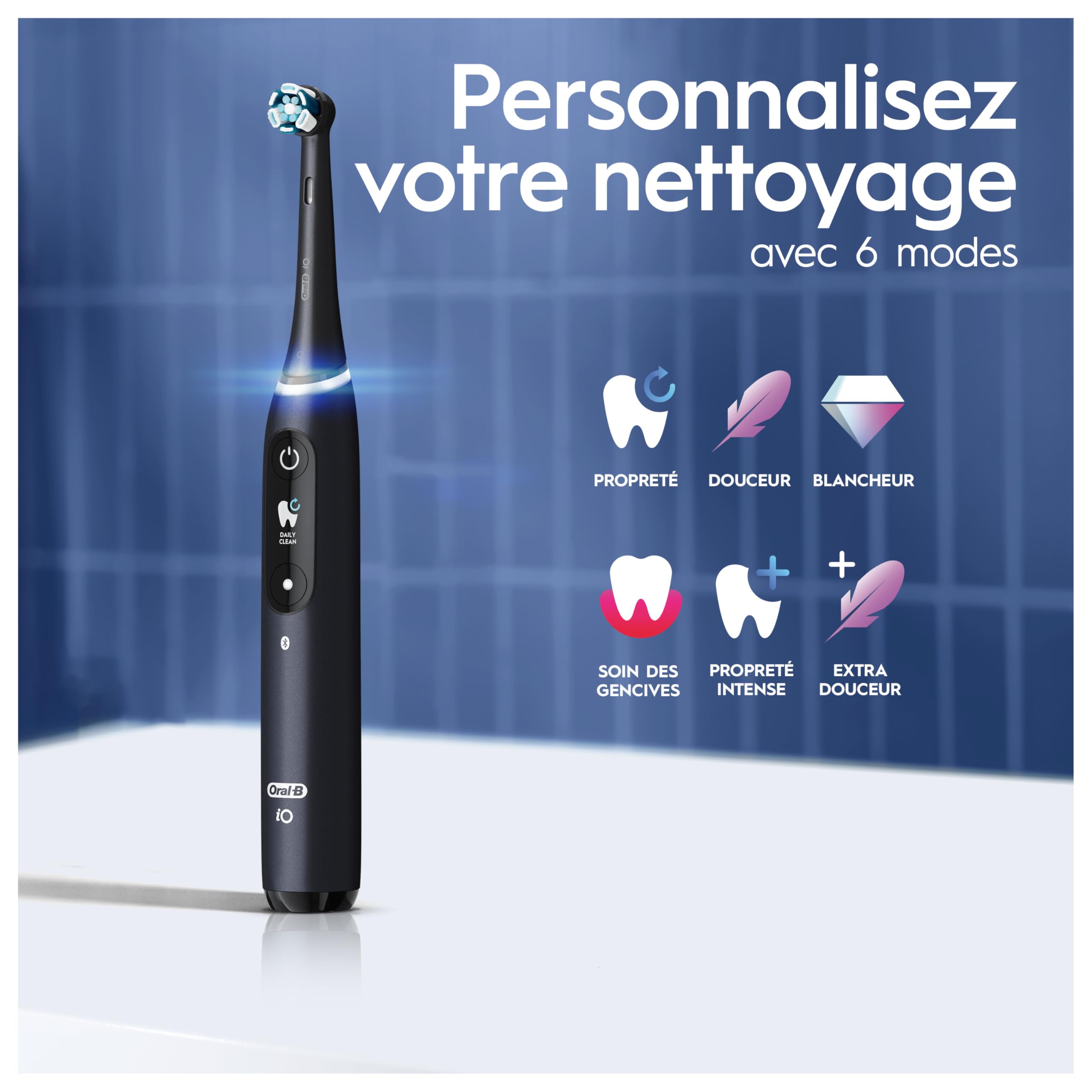 Oral-B iO 8N Brosse À Dents Électrique Noire connectée Bluetooth, 2 Brossettes, 1 Étui De Voyage