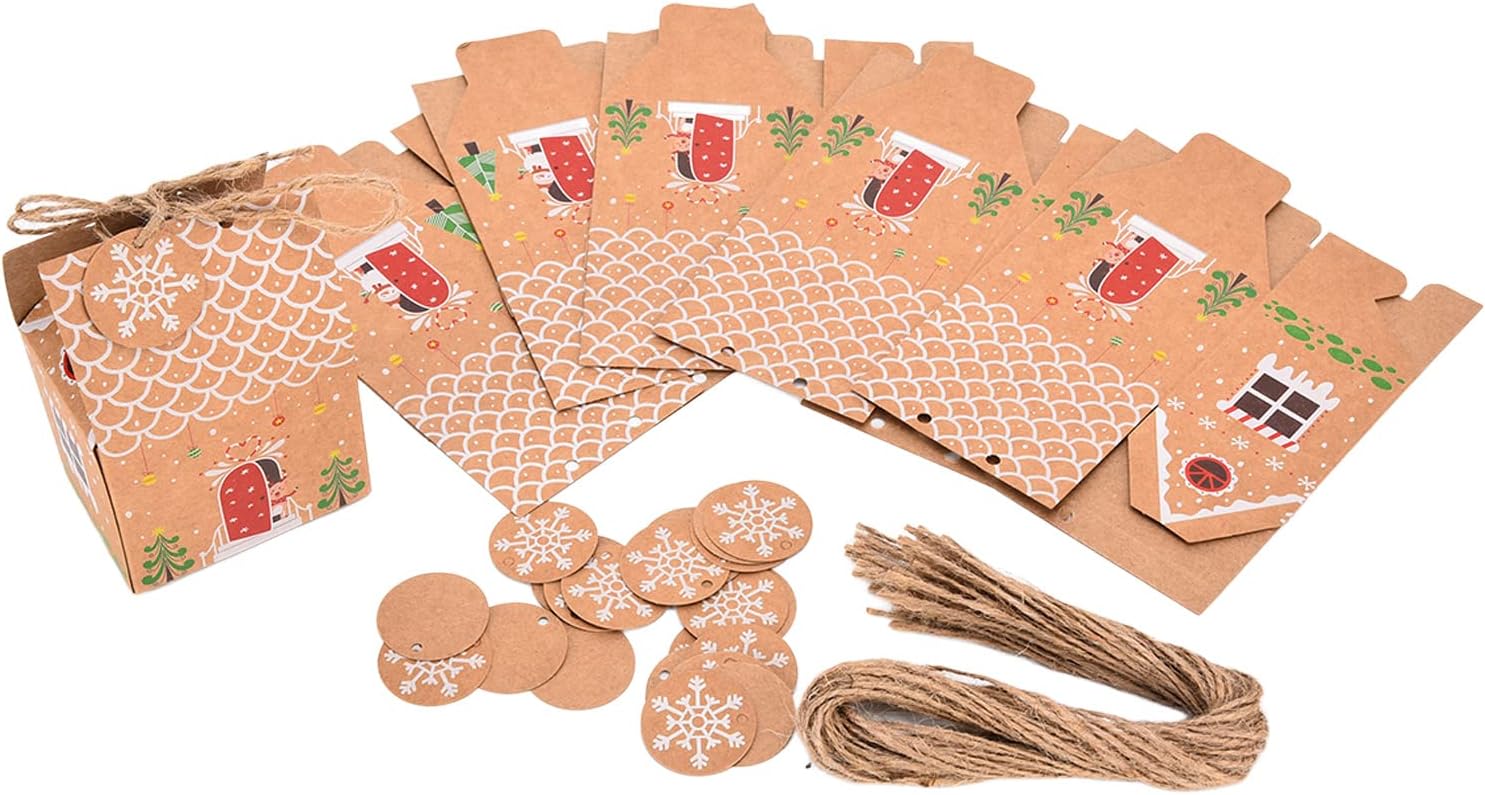 Exquisite Cottage Shaped Candy Box£¬KraftBags Bulk Christmas Bags Good for Xmas Party Favors, 24Pack Christmas tissueBags, Bags, Holiday Treat Box, 24Pack Christmas tissueBags,
